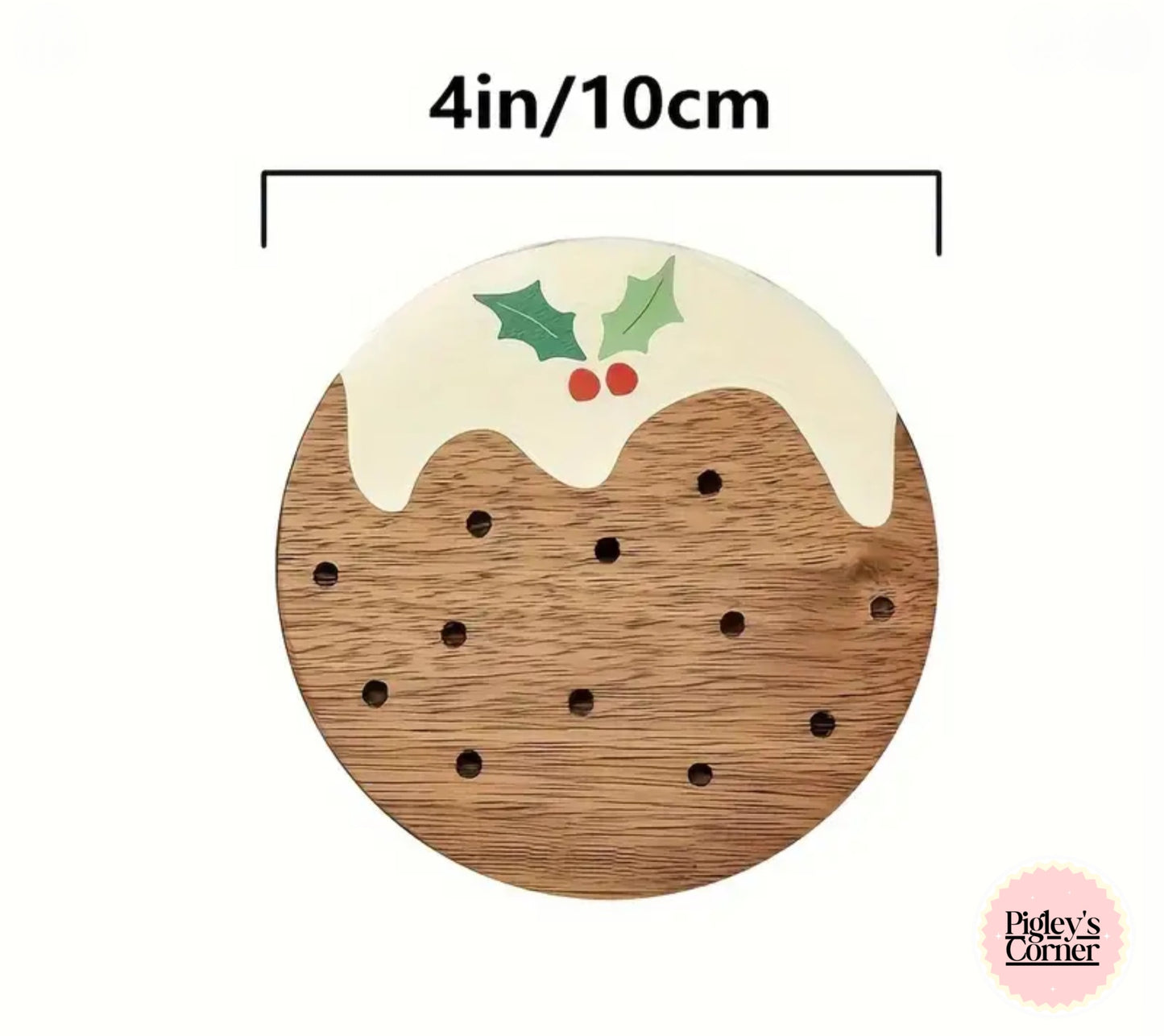Christmas Pudding Wooden Coasters – Festive Holiday Drink Mats (Set of 4) | Pigley’s Corner