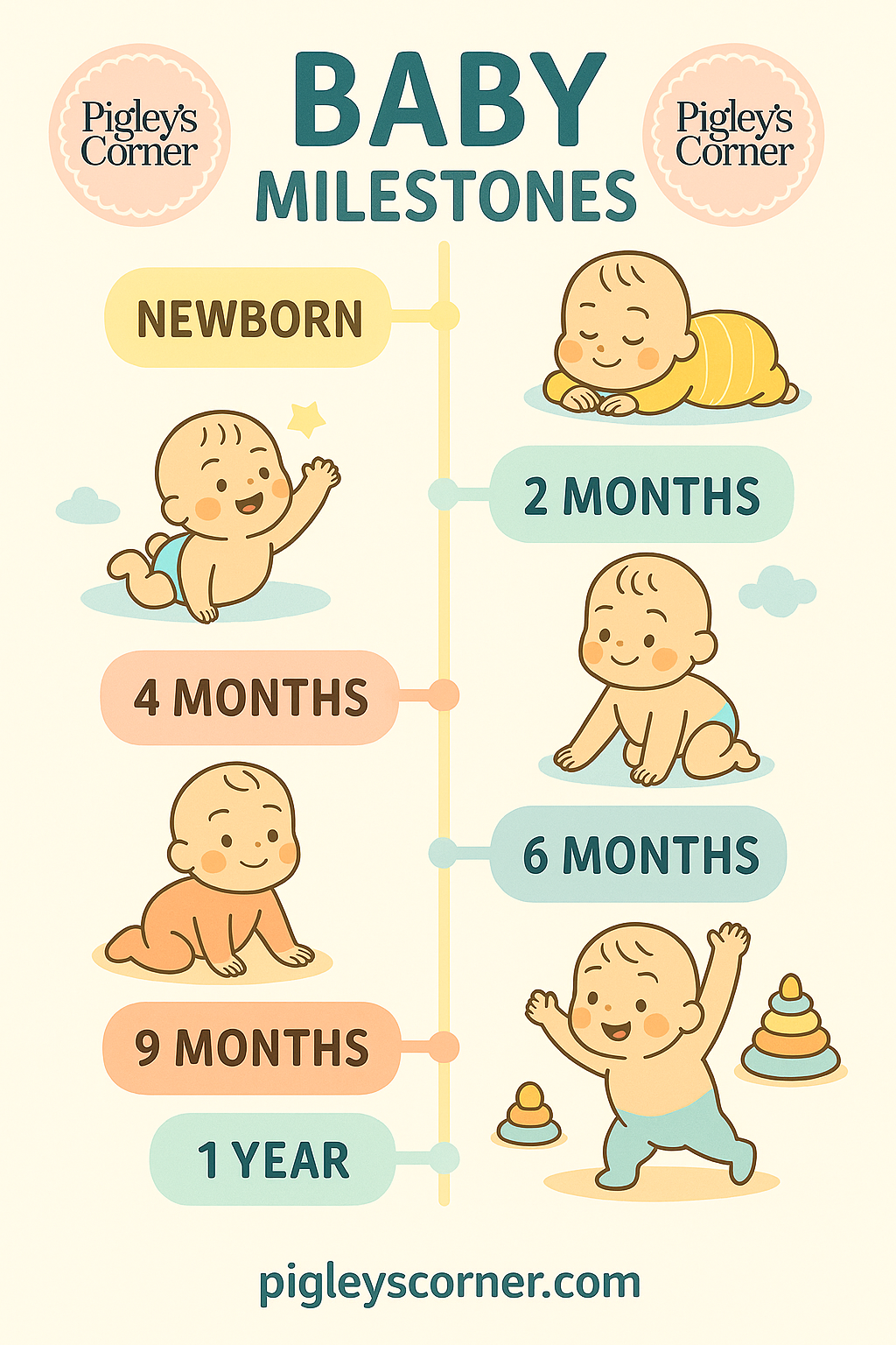 Baby Milestones Printable | Newborn to 1 Year Development Chart | A4 PDF Download