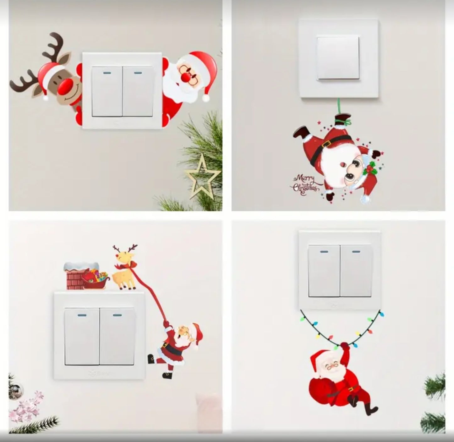 Christmas Wall & Switch Stickers – Santa & Reindeer Festive Decor Set | Pigley’s Corner