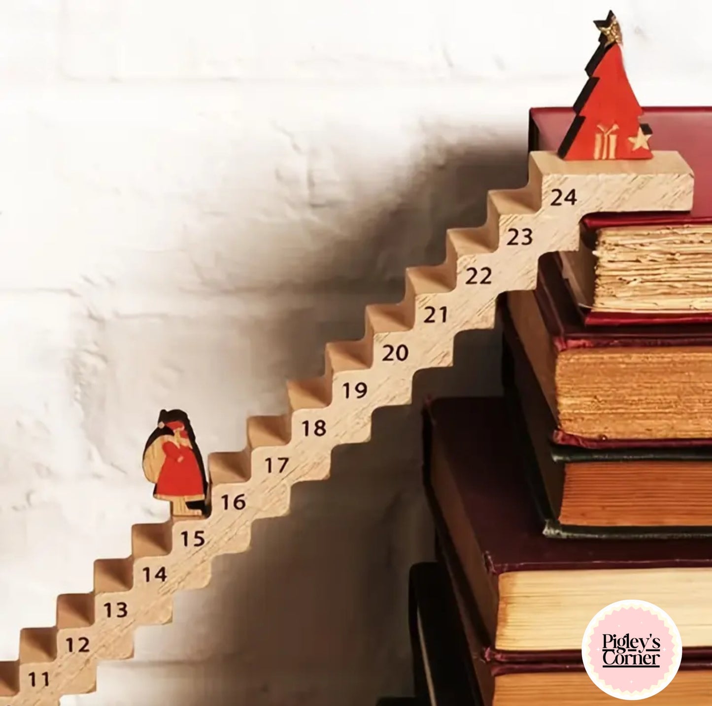 Wooden Advent Staircase Calendar – Festive Countdown Decoration | Pigley’s Corner