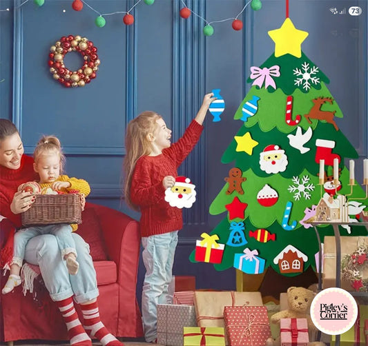 My First Christmas Tree – Luxe Felt Wall Tree with Stick-On Ornaments for Magical Holiday Play | Pigley’s Corner