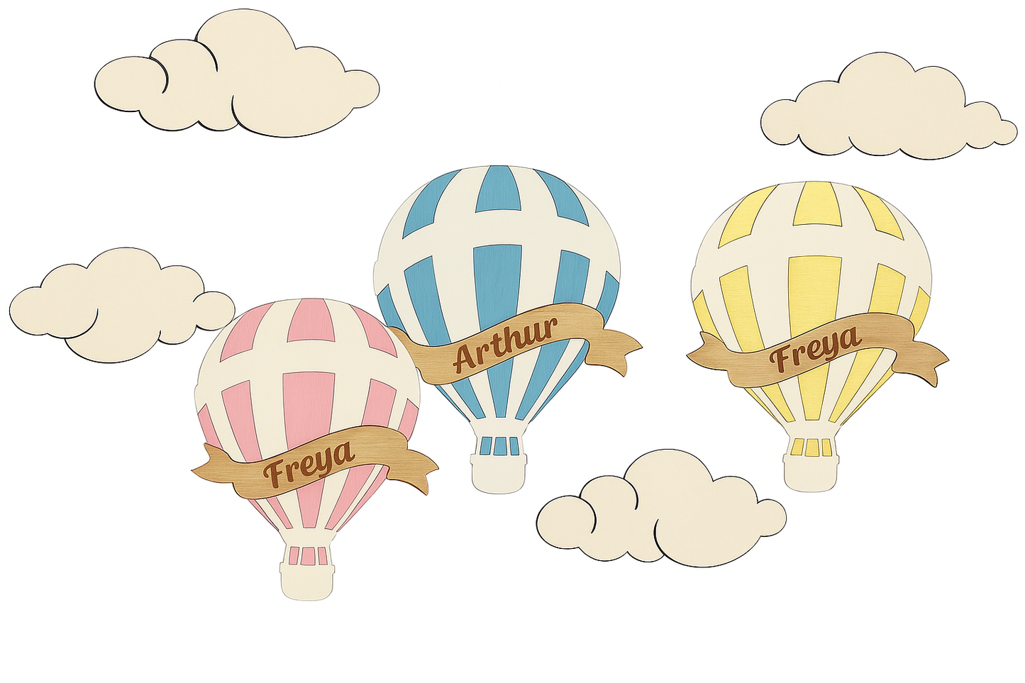 Personalized Hot Air Balloon Baby Name Sign – Custom Wooden Nursery Wall Decor.
