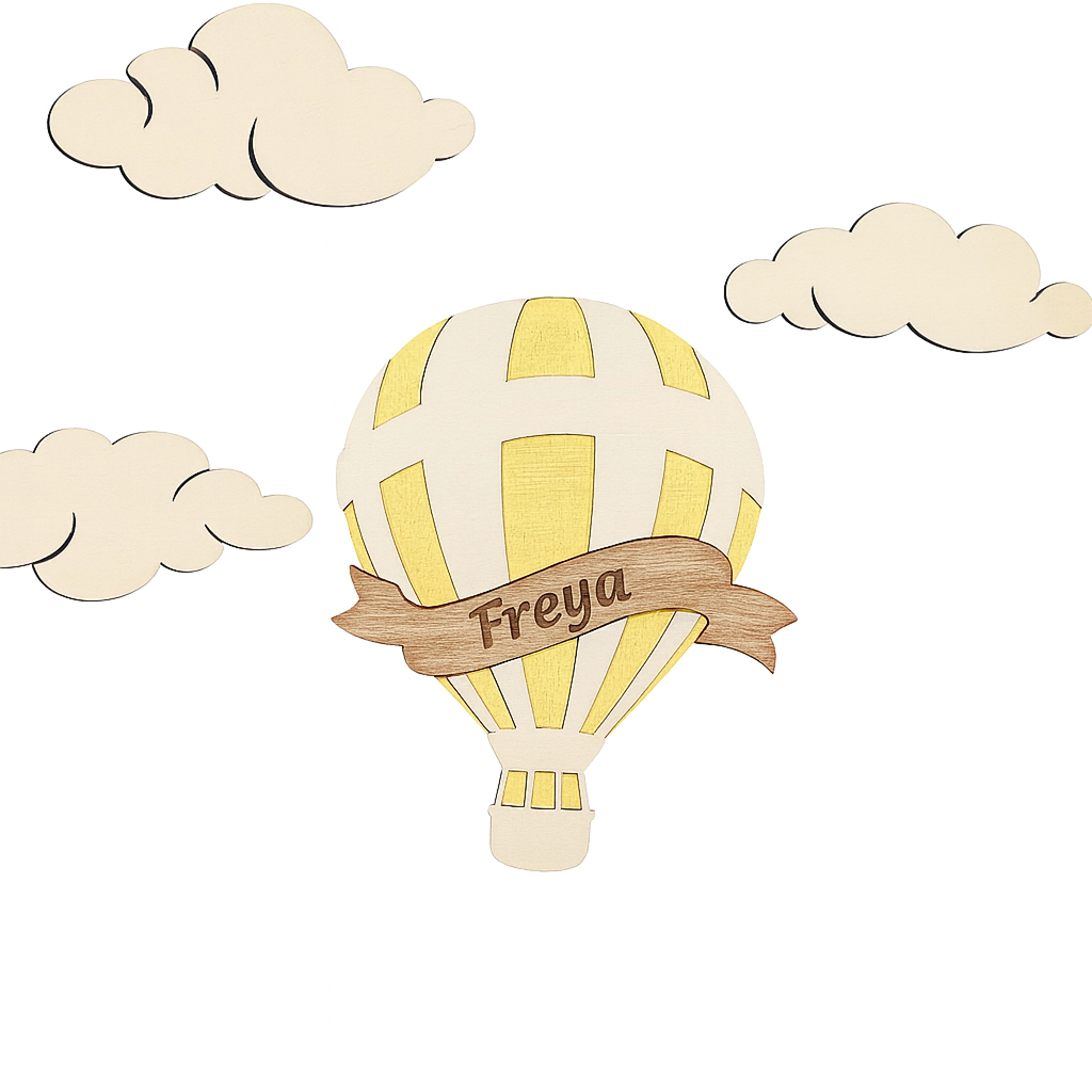 Personalized Hot Air Balloon Baby Name Sign – Custom Wooden Nursery Wall Decor.
