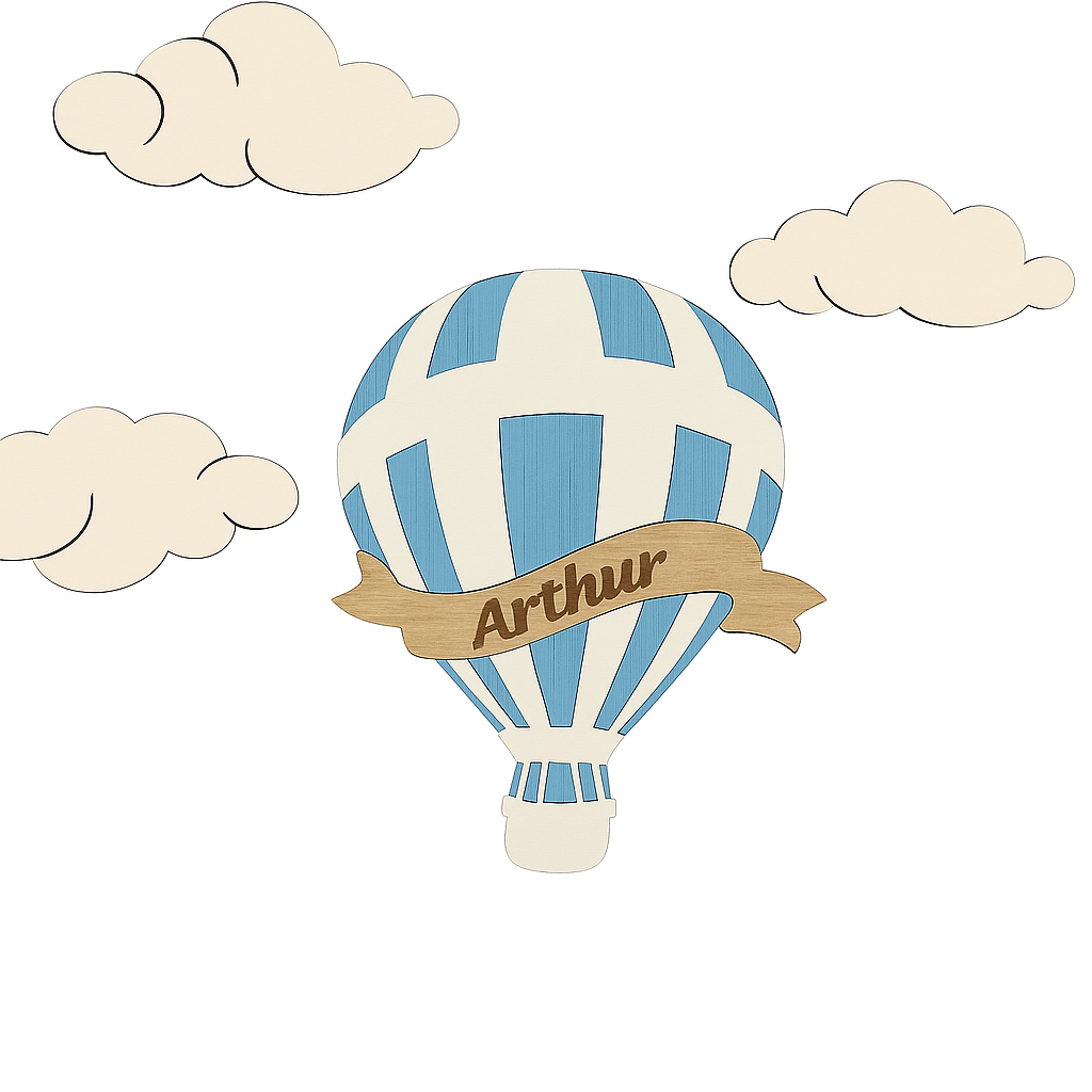 Personalized Hot Air Balloon Baby Name Sign – Custom Wooden Nursery Wall Decor.