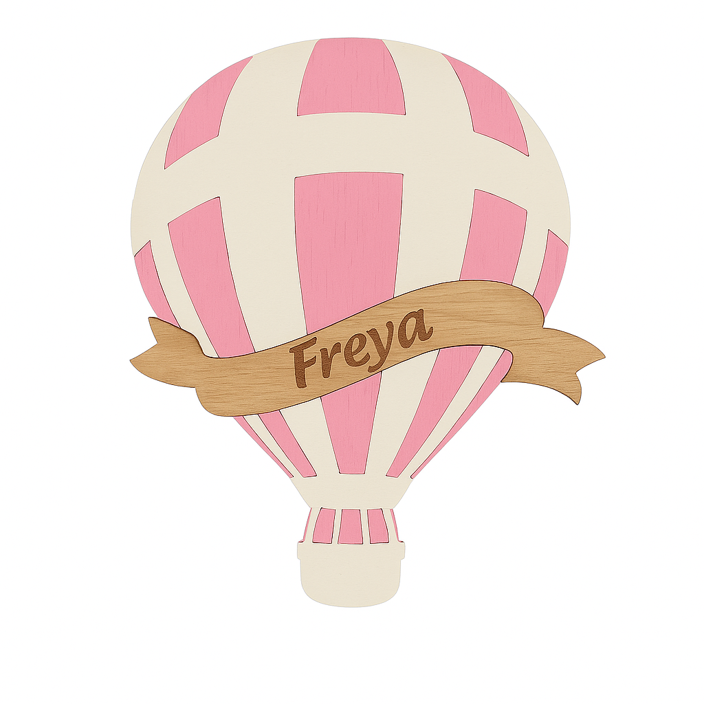Personalized Hot Air Balloon Baby Name Sign – Custom Wooden Nursery Wall Decor.