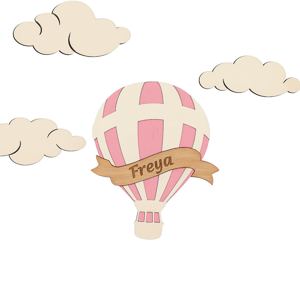 Personalized Hot Air Balloon Baby Name Sign – Custom Wooden Nursery Wall Decor.